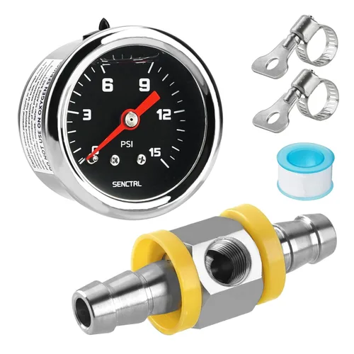 Vista 9 de SENCTRL Kit de manómetro de presión de combustible de 15 PSI para línea de combustible de 3/8, esfera negra, motores de carburador, motores
