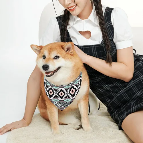 Vista 4 de Pañuelos para perros con hebilla ajustable para mascotas, diseño de nativos americanos, bufanda triangular lavable, tres tamaños