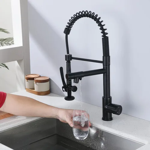 Vista 13 de Grifo de fregadero de cocina con rociador extraíble, grifos purificadores de filtro de agua 3 en 1, grifo de cocina de estilo comercial resistente