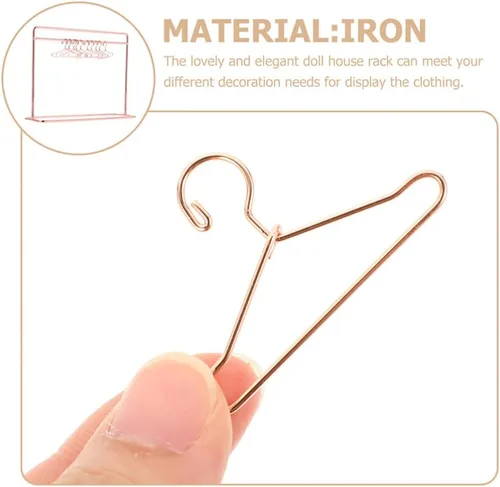 Vista 6 de Toddmomy 1 juego de perchero en miniatura para muñecas, perchero de metal con perchas para ropa, mini armario de muñecas, accesorios de muebles