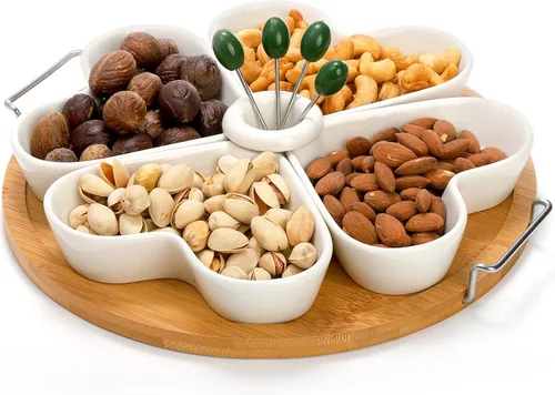 Vista 5 de ZEAYEA Bandeja para servir aperitivos de 11 pulgadas con soporte, plato de cerámica dividido para servir con palillos de comida para Navidad