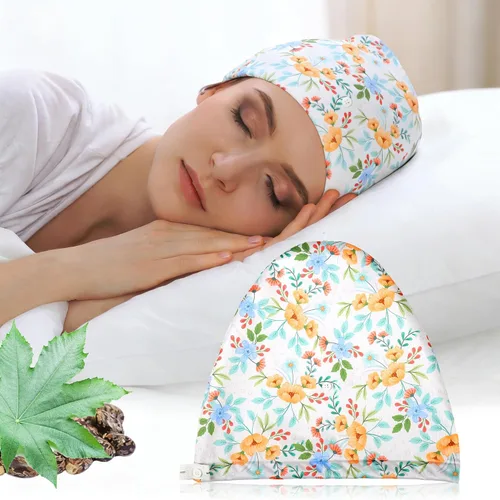 Vista 9 de Paquete de aceite de ricino para la cabeza, elástico y reutilizable, de algodón orgánico para mujeres que duermen, doble capa impermeable