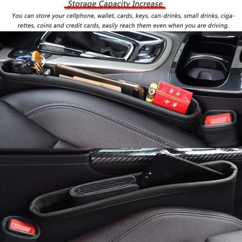 Vista 5 de Relleno universal para asiento de automóvil, organizador de asiento de automóvil de piel sintética, para asientos delanteros, consola lateral, caja