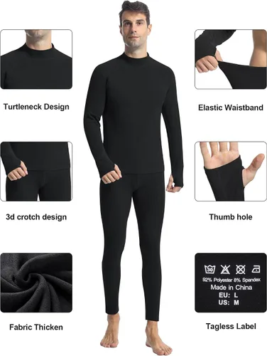 Vista 4 de Runhit Mens Thermal Underwear SetFleece Lined Long Johns for Men Thermal Shirts and Pants Base Layer Cold Weather Thermals