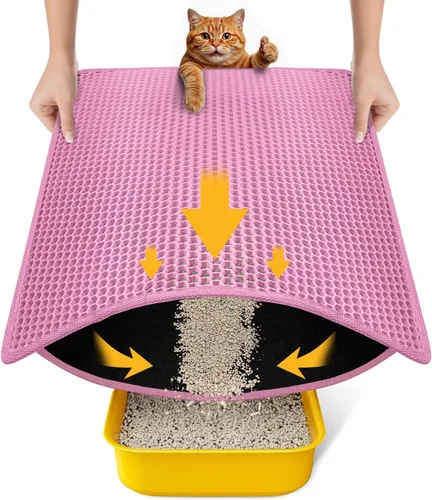 Vista 15 de Tapete de arena para gatos de tamaño compacto de 23.6"x14.6" para espacios pequeños, capa trasera mejorada impermeable a prueba de fugas Negro