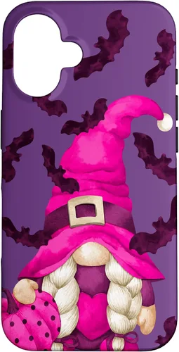 Vista 32 de Halloween Pink Pumpkin and Bat Decor with Cute Witch Gnome Case for iPhone 17