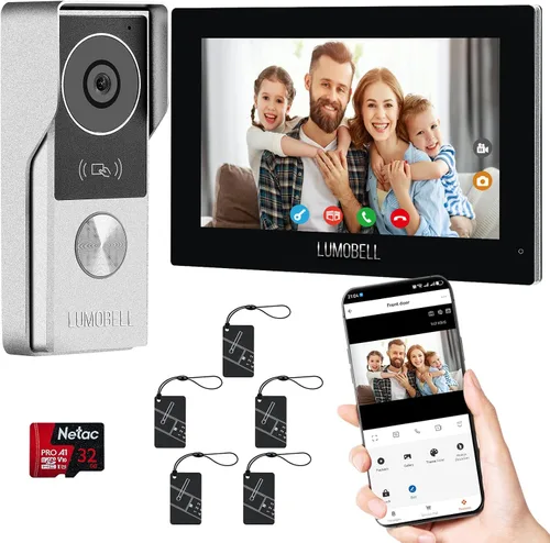 Vista 8 de Sistema de intercomunicador de video con 2 cables y pantalla táctil de 7 pulgadas, timbre con cámara y ángulo amplio de 140°, grabación de video