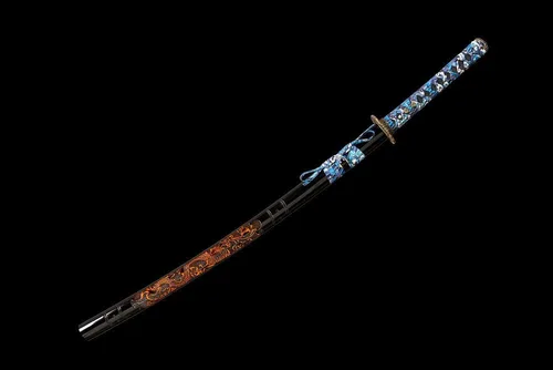 Vista 3 de Espada samurái japonesa de 41 pulgadas, hecha a mano, espada samurái, dragón, hoja Saya de latón Tsuba
