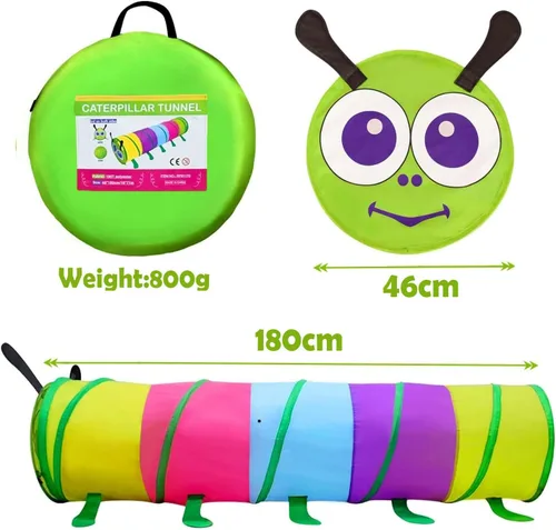 Vista 3 de WER Tienda de campaña de túnel de juego para niños, oruga, túnel emergente para niñas, niños, tubo de juguete para gatear al aire libre e
