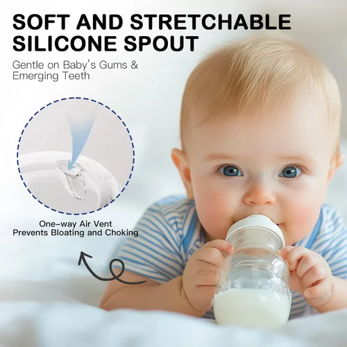 Vista 4 de Kit de conversión de vasos para biberones Comotomo, parte superior de popote suave y taza de transición con peso con asas, juego de 3 Straw