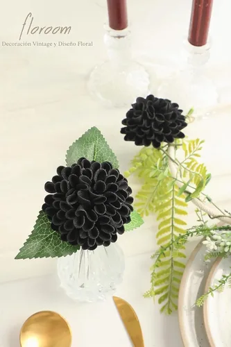 Vista 5 de Floroom Flores Artificiales de Dalia 25 piezas Rosas Falsas de Espuma Negra de Aspecto Real con Tallos para Ramos de Boda DIY Centros de Mesa