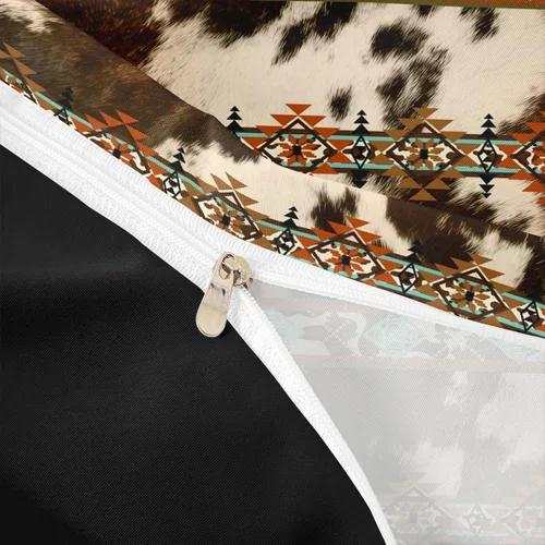 Vista 4 de Erosebridal Funda de edredón de piel de vaca marrón con estampado de vaca de las tierras altas, juego de ropa de cama occidental exótico azteca