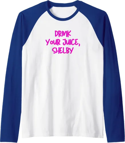 Vista 8 de Drink Your Juice Shelby - Camiseta de béisbol raglán con cita divertida, Negro, S Negro/Blanco