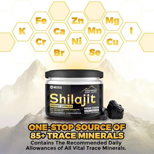 Vista 2 de Mecisco Resina Shilajit – Resina orgánica pura del Himalaya Shilajit, raíz de ginseng panax, hoja de ginkgo biloba y más – Apoya el bienestar