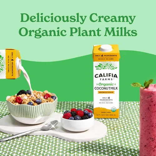 Vista 5 de Califia Farms - Leche de coco orgánica, 32 oz (paquete de 6), sin lácteos, vegana, base vegetal, vegana, sin gluten, sin transgénicos, USDA orgánica