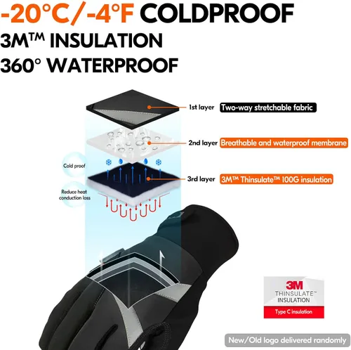 Vista 2 de Vgo...-4°F Coldproof&Waterproof&Windproof Winter Work Gloves(SL8777FW) synthetic leather, C100 insulation,touchscreen,high
