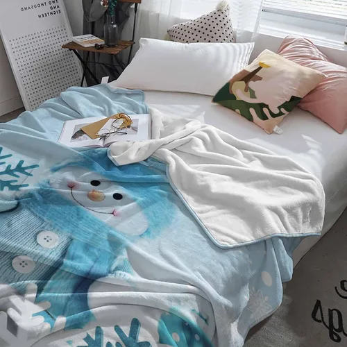 Vista 4 de Mantas de Tiro de Muñeco de Nieve de Navidad, Manta de Vellón Suave de Vacaciones de Invierno Decorativa para Hogar Sofá Sillón Silla Sala de Estar