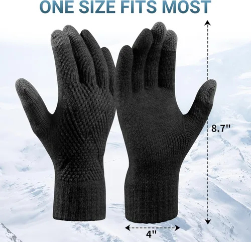 Vista 3 de TOBEHIGHER Guantes de invierno Guantes para mujer para clima frío, guantes de invierno para pantalla táctil, guantes de punto de lana de alpaca