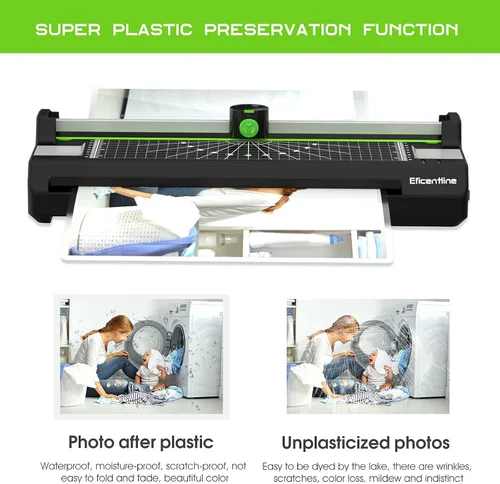 Vista 2 de Máquina laminadora para A3/A4/A6, máquina de laminación térmica para uso en casa, oficina y escuela con 50 bolsas, recortadora de papel