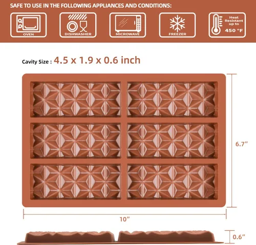 Vista 6 de 3 Piezas Moldes de Barra de Chocolate Profundos Dubai Break Apart Moldes para Dulces Moldes de Silicona Gruesos Rellenos para Rellenar Barra