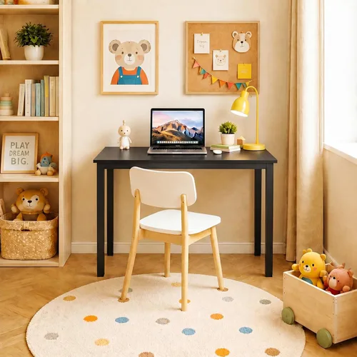 Vista 6 de Escritorio para computadora para espacio pequeño, moderno y simple, escritorio para computadora portátil, escritorio de estudio para oficina en Negro