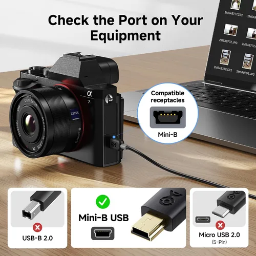 Vista 2 de Cable Matters Cable mini USB a USB C, 3.3 pies, datos de 480 Mbps, carga de 15 W, cable USBC a MiniUSB para controlador de juegos, cámara, GPS, Dash