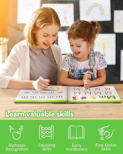 Vista 5 de Coogam Libro de ejercicios para aprender a escribir, Libro de práctica de números y letras, Alfabeto ABC Palabras de vista Escritura a mano Juguete