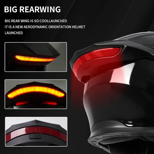 Vista 3 de Cascos modulares Bluetooth para motocicleta con luces traseras, aprobado por DOT, casco de motocicleta de doble visera, con altavoces duales