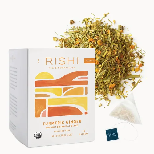 Vista 12 de Té de Cúrcuma y Jengibre Rishi - Té Orgánico de Hoja Suelta, Mezcla Sin Cafeína con Jengibre Picante y Cítrico, Caliente o Helado - 16 Onzas