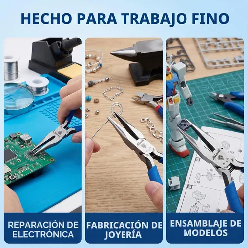 Vista 5 de Alicates de punta de aguja de mandíbula lisa, alicates de punta larga de acero de alto carbono sin dentar de 4.8 pulgadas para fabricación de joyas