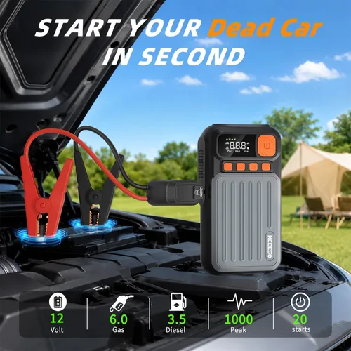Vista 2 de Arrancador de coche con compresor de aire Batería Arrancador portátil Orange