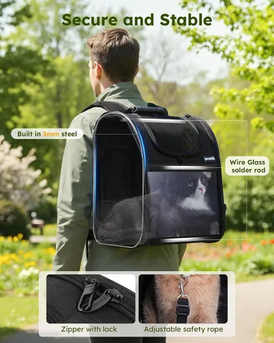 Vista 5 de Pecute - Mochila para mascotas, extensible con malla transpirable para perros pequeños, gatos, mochila para mascotas, para senderismo, viajes