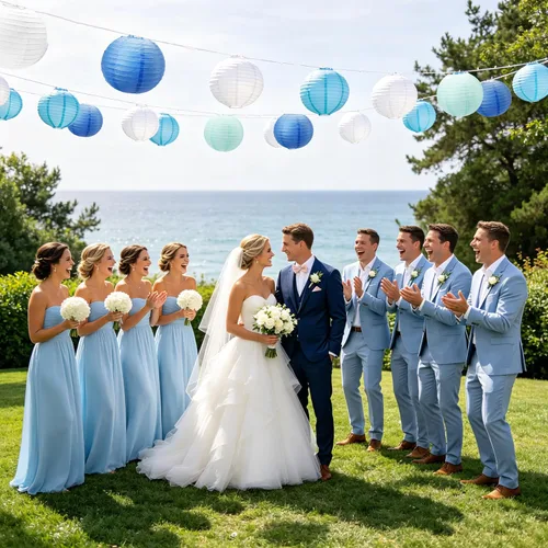 Vista 7 de 12 linternas de papel azules, faroles de papel de 10 pulgadas, decoraciones de fiesta azules para bodas, verano, cumpleaños, hogar, temática