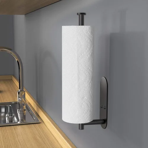 Vista 6 de VAEHOLD Soporte adhesivo para toallas de papel, rollo negro que se adhiere a la pared, acero inoxidable SUS304