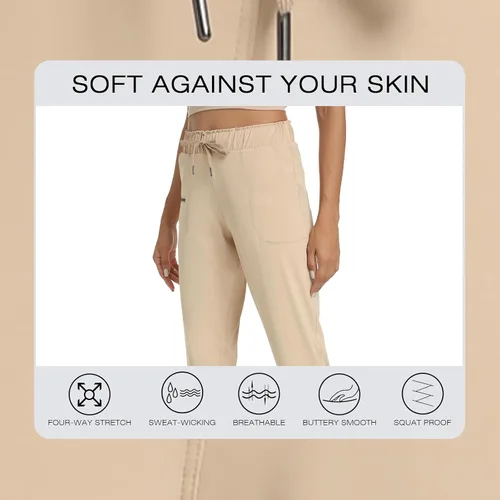 Vista 3 de Haowind - Pantalones deportivos para mujer con bolsillos y cintura elástica, cómodos pantalones de deportivos de descanso para deportes, gimnasio