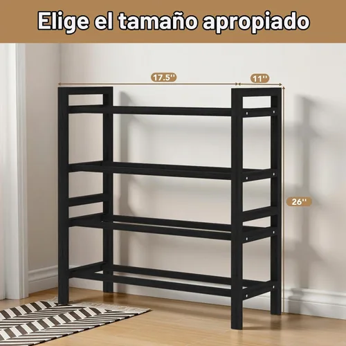 Vista 3 de Zapatero de bambú organizador de zapatos de pie libre, negro, 4 niveles Marrón