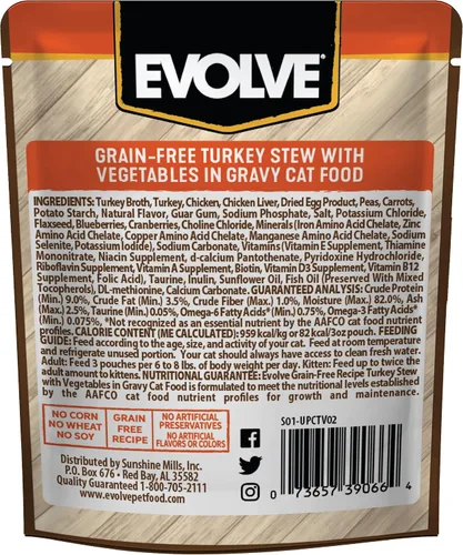 Vista 2 de Evolve Estofado de pavo sin granos con verduras en salsa de comida húmeda para gatos 3 oz - 24