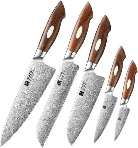 Vista 11 de XINZUO Cuchillo de chef de acero de Damasco de 8.3 pulgadas, 110 capas, cuchillo de cocina profesional forjado a mano, espiga completa, cuchillo