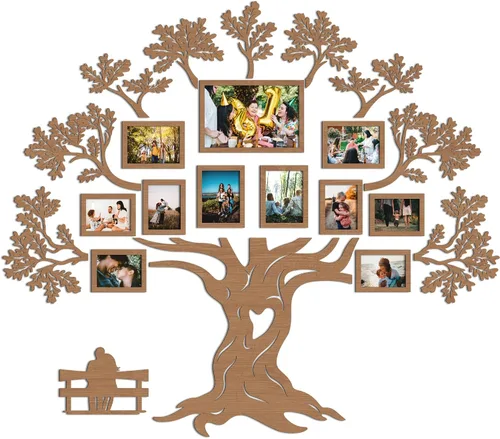 Vista 10 de JustLikeWood 51х45 Decoración de pared de árbol genealógico de madera, familia feliz, collage de marcos de fotos, decoración del hogar para sala