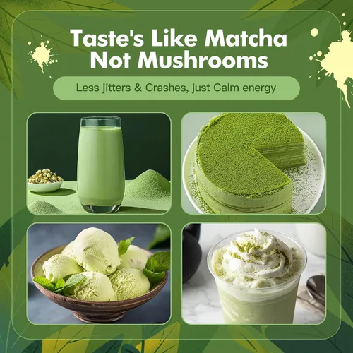 Vista 6 de JUYIHEAL Matcha de hongos Matcha ceremonial japonés infundido con 7 hongos superalimentos, aceite MCT, leche de coco en polvo Energía, enfoque
