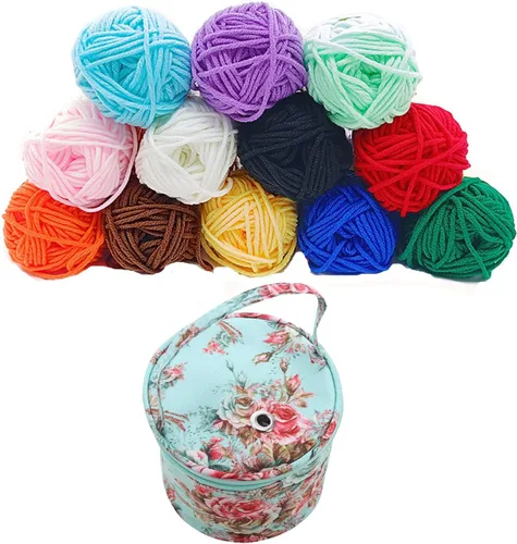 Vista 2 de Kit de ganchillo para principiantes, juego de hilo acrílico de 12 colores con estuche de almacenamiento de hilo, paquete de iniciación para adultos