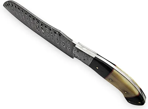 Vista 2 de Cuchillo de chef de acero de Damasco estilo CF-43 - beutifull Bull Hurn & Mango de hueso blanco con hermoso refuerzo de demasco
