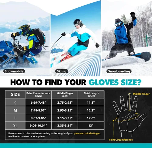 Vista 3 de Hikenture Ski Gloves Men -Waterproof Insulated Snow Gloves with 3M Thinsulate -Touchscreen Winter Snowboard Gloves for Cold Weather, Windproof