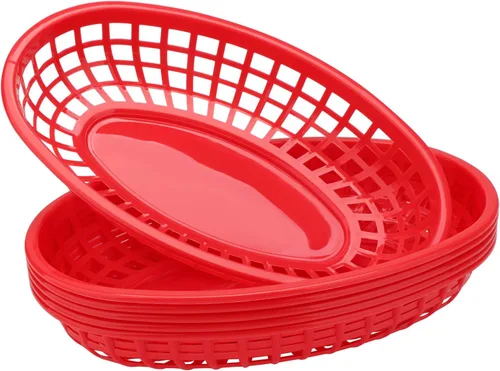Vista 13 de EUSOAR Bandejas de plástico para servir, 6 cestas de alimentos de 9.4 x 5.9 pulgadas para servir, cestas de pan reutilizables para suministros