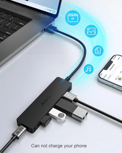 Vista 8 de Aceele Concentrador USB 3.2 con cable de datos largo extendido de 4 pies, concentrador USB 3.2 Gen 2 5 en 1