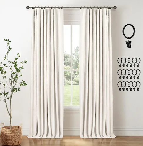 Vista 28 de INOVADAY Cortinas 100% opacas para dormitorio, cortinas opacas de color rosa bebé de 90 pulgadas de largo, cortinas opacas de lino con anillos