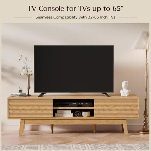 Vista 4 de TOLEAD Soporte para TV de 59", Soporte de Televisión Moderno de Mediados de Siglo para TV de 43/55/65 pulgadas, Consola de TV de Perfil Bajo