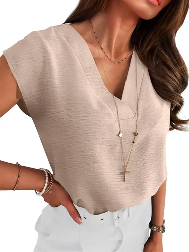 Vista 17 de ANRABESS - Blusa casual de negocios para mujer, manga casquillo, cuello