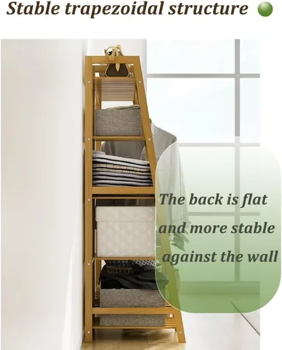 Vista 6 de Bamboo Coat Rack with Storage Rack,Freestanding Clothes Rack with Storage Bag,Wood Closet Shelf with Hanging Rod,Clothes Storage Organizer
