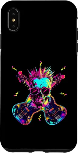 Vista 7 de iPhone 15 Streetwear Synthwave 80s 90s skull rock music bass guitar Case